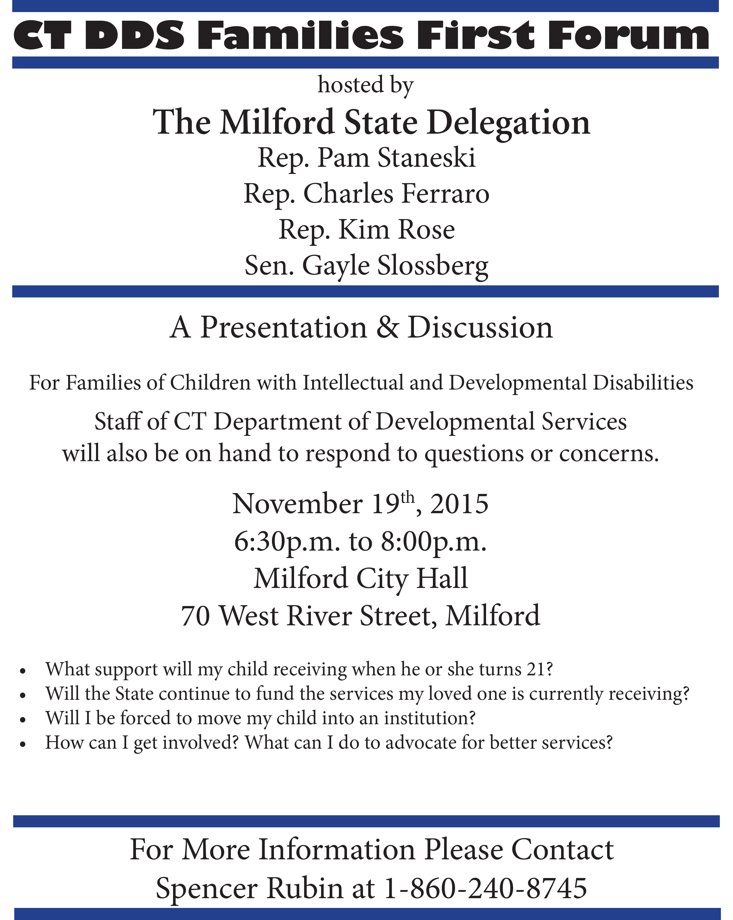 Milford Delegation Hosting Forum for Intellectual and Developmental